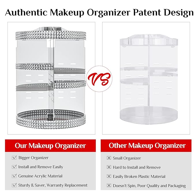 Rotating Makeup Organizer Countertop, Acrylic Makeup Storage Organizer Round, Large Cosmetic Organizer 7 Layers Large Capacity, Fits Makeup Brushes, Lipsticks, Bathroom, Vanity, Gray