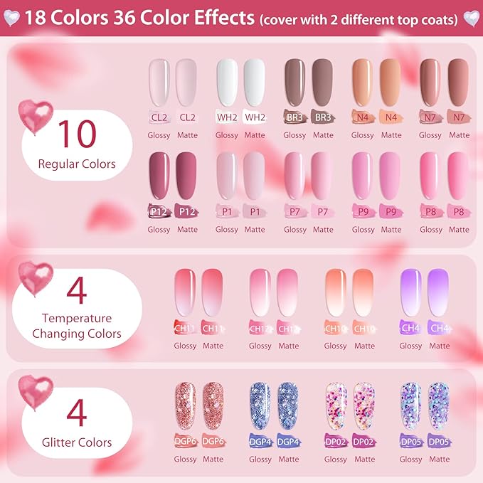 Poly Nail Gel Kit Ohuhu: 18 Colors Nail Gel Kit - Enhancement Builder with 4 Temperature Color Changing Extension - 10 Regular Color and 4 Glitter Color - Poly Nail Kit Gifts for Her Mothers Day