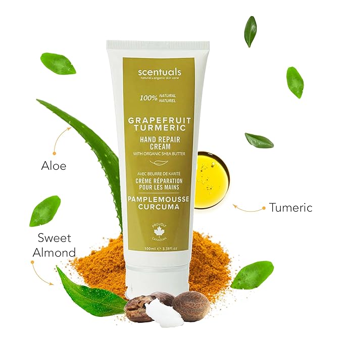 Hand Cream with Grapefruit Turmeric Essential Oil, Shea Butter, Cocoa Butter, Argan & Almond oil, Vitamin E and Aloe Vera, for Moisturizing Dry Hands, Natural Skin Care, 100 ml, 3.4 fl.oz