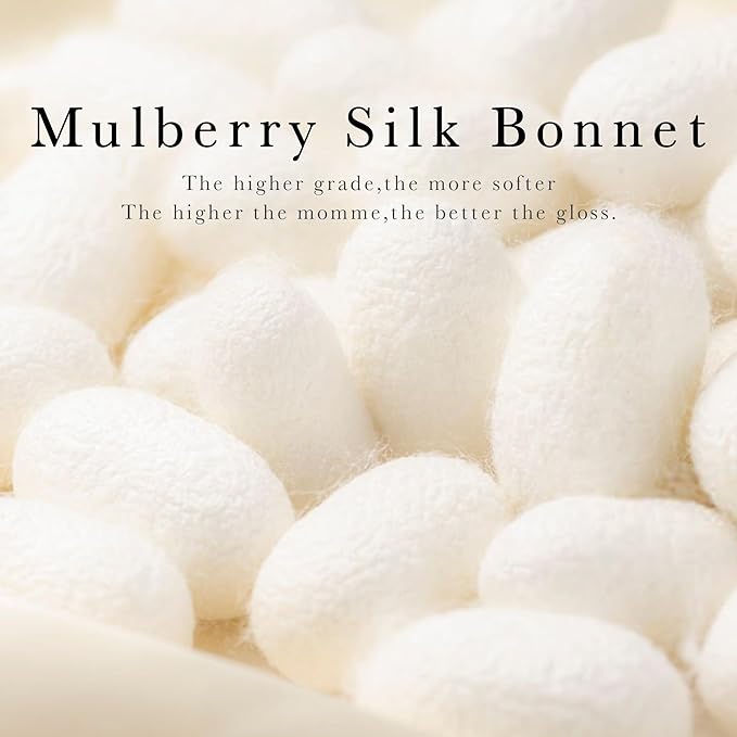 Simnice Mulberry Silk Sleep Bonnet for Women – Hair Care, Soft Natural Silk Hair Bonnet with Elastic Band,Prevents Hair Damage & Frizz ，Beige