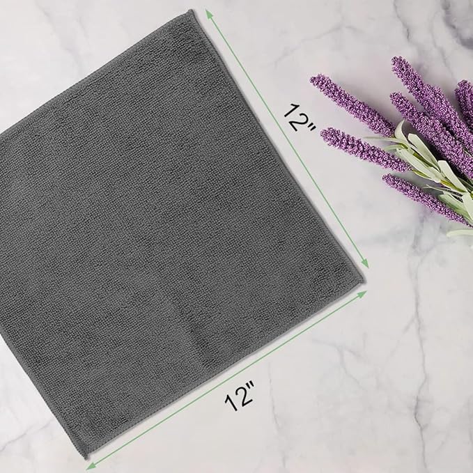 Washcloths Bulk - 100 Pack - Face Towel (12" x 12"), Highly Soft Wash Cloth and Hand Towels, Fast Drying Multi-Purpose Microfiber Cleansing Cloths for Bathroom, Hotel, Spa, and Salon - Grey
