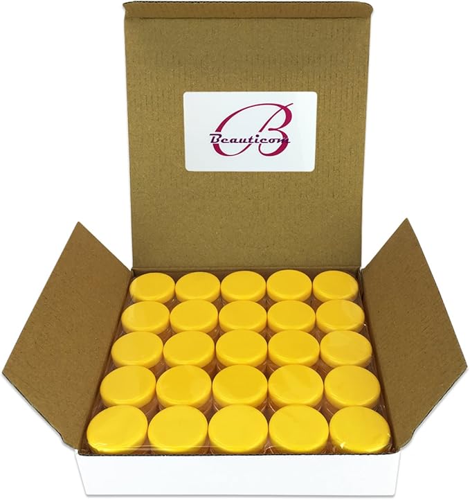 (Quantity: 100 Pieces) Beauticom 5G/5ML Round Clear Jars with Yellow Lids for Scrubs, Oils, Toner, Salves, Creams, Lotions, Makeup Samples, Lip Balms