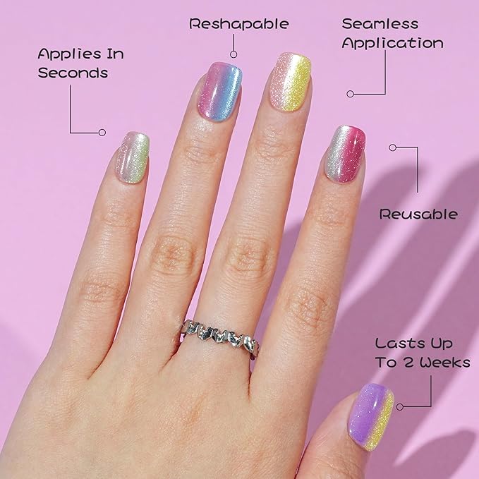 Press on Nails Short - 5 Styles Unique Two-color Ombre Square Cat Eye Press on Nails, Bt Art Box Press On Nails, Soft Gel x Coat Nails False Nails in 16 Sizes - 160 PCS Stick On Nails Kit