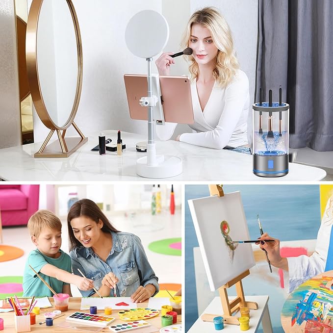 Electric Makeup Brush Cleaner Machine - Ultra Fast Rechargable Make Up Brush Washer and Dryer - Automatic Cosmetic Brush Cleanser Tool Clean for Beauty Women, Girls Gift