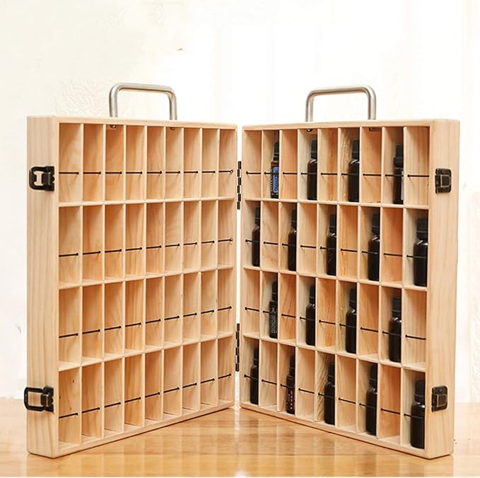 VolksRose Essential Oil Storage Wooden Box, 72 Slots for 5-15ml Essential Oil Roller Bottles, Carrying Case Display Large Organizer Gift Box Container for Travel, Presentation, Nail Polish, Makeup