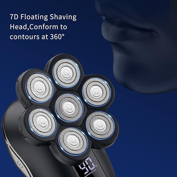 Electric Head Shaver for Bald Men - LED, Travel Lock, Nose Hair & Sideburns Trimmer