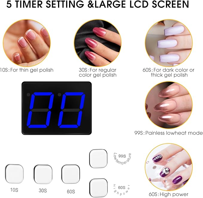 48W Rechargeable UV LED Nail Lamp Faster Wireless Nail Dryer Gel Polish UV Nail Light with 4 Timer Settings, Professional Quick Dry Curing Lamp with Display Auto Sensor for Salon & Home
