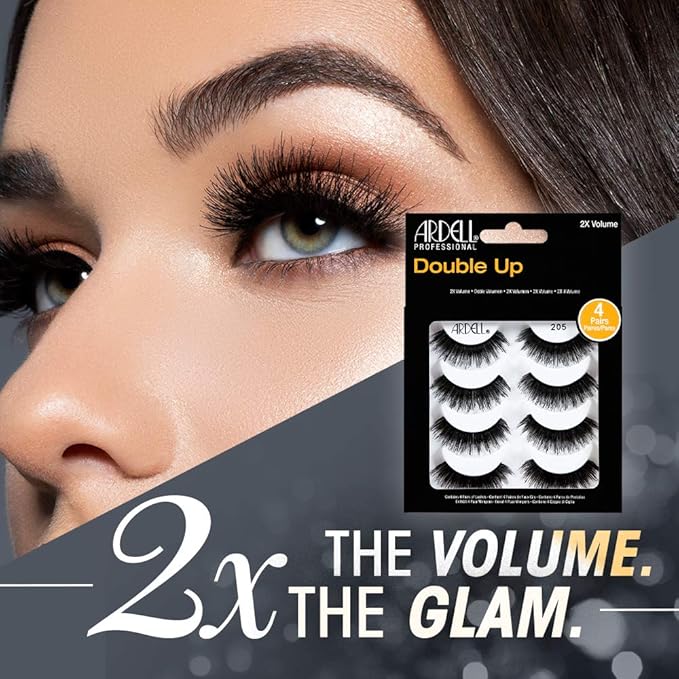 Ardell False Eyelashes Double Up 205 - Dramatic Volume, Cruelty-Free Strip Lashes for Bold, Full Glam Look, 2 Pack