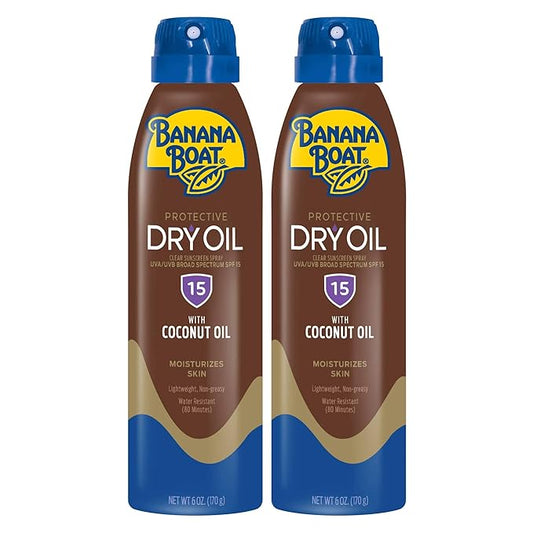 Banana Boat Dry Oil Tanning Spray Sunscreen SPF 15, 6oz | Protective Sun Tanning Oil with SPF 15 Sunscreen, Oxybenzone-Free, 6oz each Twin Pack