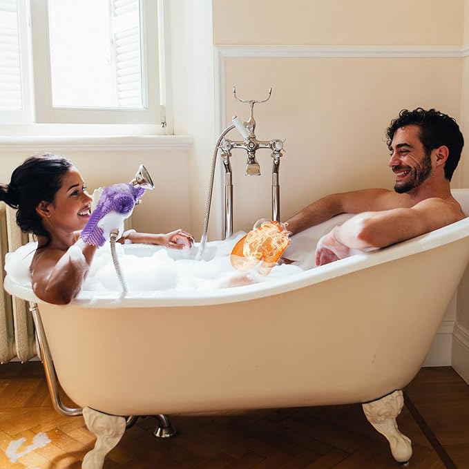 Karenhi 2 Pcs Honeycomb Exfoliating Glove Bath Mitt Body Spa Scrubber, Honeycomb Exfoliator Glove for Body Shower, Scrubber Sponge Shower Loofah, Quick Drying(Purple,Orange)