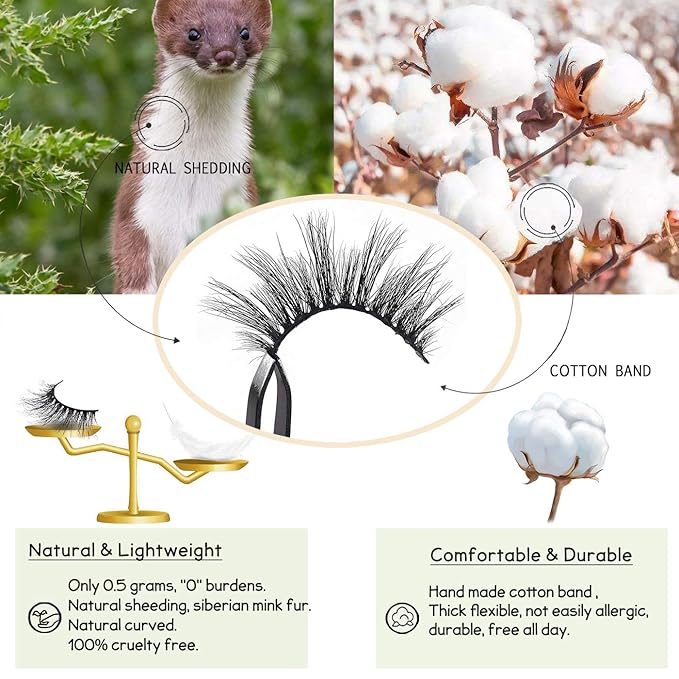 GOO GOO Mink Eyelashes, Daily Type Lashes 10mm to 18mm 5 Styles 10 pairs Multipack 3D Mink Lashes Natural Look Fake Eyelashes Wholesale Real Siberian Reusable Handmade False Eyelashes