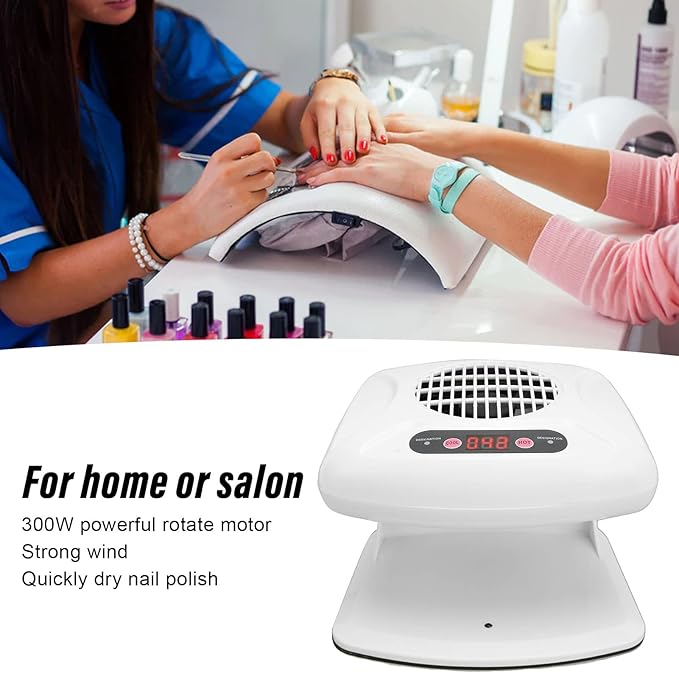 Air Nail Dryer with Automatic Sensor, 300W Timing Air Nail Fan Blow Dryer for Both Hands and Feet, Warm & Cool Wind Blower Dryer for Regular Nail Polish Home and Salon Use
