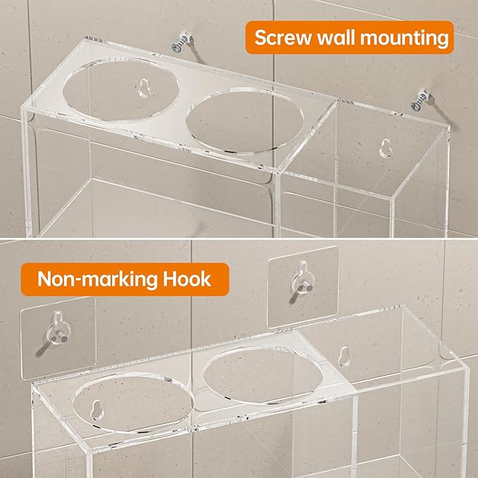 Hair Tool Organizer Acrylic: Hair Dryer Holder Wall Mount - Blow Dryer Holder Cabinet Door - Bathroom Countertop Organizer for Curling Iron Hot Styling Tools Flat Iron - Clear