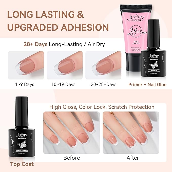 240Pcs French Gel Nail Tips, Brown Extra Short Square Pre-applied Tips, No File Fake Nails, Solid Gel Glue, 30g