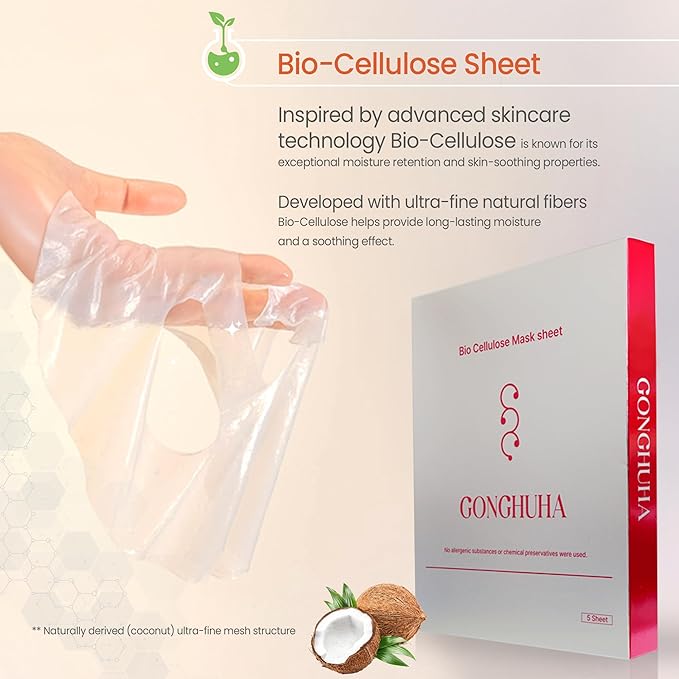 Korean Bio Cellulose Face Mask Sheet for Deep Hydrating, Soothing, and Refreshing Skin – Facial Mask for Women and Men, Self-Care Sheet Mask for All Skin Types (5 Sheet)