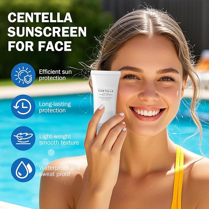 Centella Sunscreen SPF 50, 50ML 𝑴𝒂𝒅𝒂𝒈𝒂𝒔𝒄𝒂𝒓 Sun Screen Face Serum, Daily UV Defense Sunblock Summer Sunscreen for Face, Travel Essentials for Black Girl (2PC)