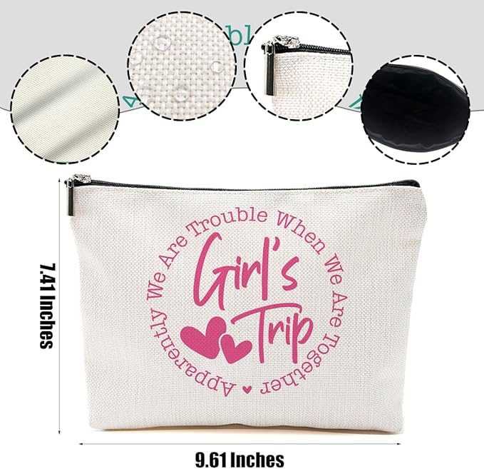 6Pcs Girls Trip Gifts Favors, Girls Weekend Gifts Makeup Bag, Bestie Gifts Weekend Bag Vacation 2025 Cosmetic Bag, Friendship Gifts for Women Her Bestie, Graduation Wedding Gifts Toiletry Bag