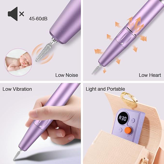Portable Nail Drill Kit Rechargeable 30000 RPM Electric Professional Cordless E-File Nail Drill Machine Set for Acrylic Nails, Polishing, Manicure Pedicure Tool