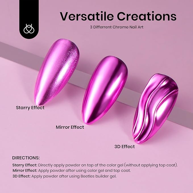 beetles Gel Polish 8 Colors Chrome Powder for Nails Pink Purple Blue Green Silver Golden Rainbow Nail Powder 2024 Mirror Effect Manicure Art Decoration Powder Holographic Pigment Gift for Women