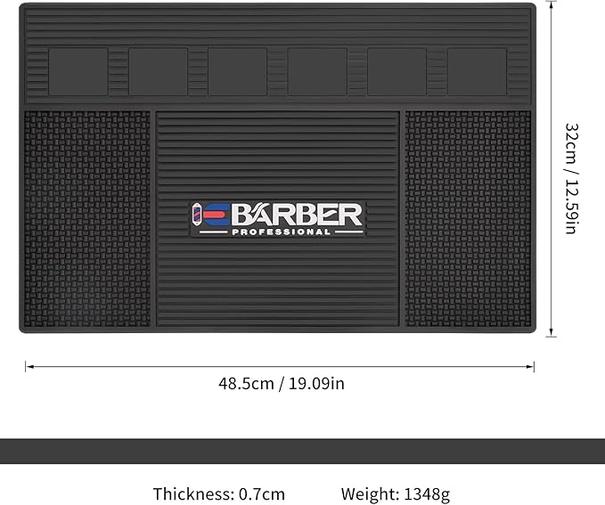 Magnetic Barber Mat for Station Barber Organizer Mat for Clipper Salon Station Tools with 6 Slots for Clippers Salon Barbershop Work Station Pads anti slip 19" X 12.5”-Black