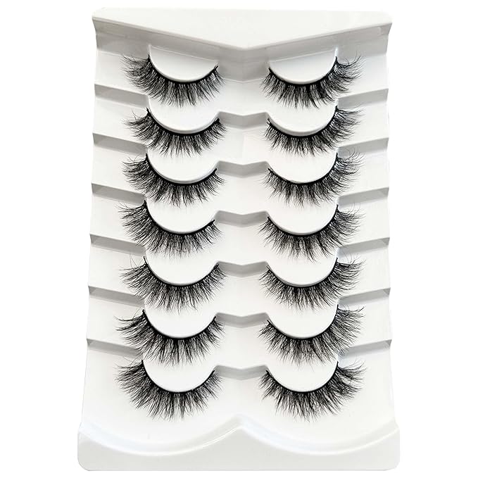 NINGLASH Wispy Lashes Strips False Eyelashes Natural Look 14mm Faux 3D Mink Lashes 7 Pairs Fluffy Cat Eye Lash Pack