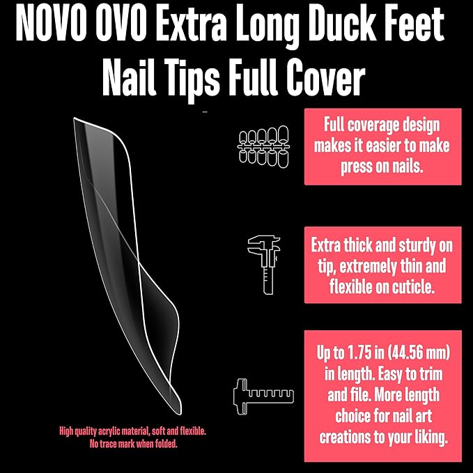 120 pcs Extra Long Duck Nail Tips Full Cover for Acrylic, Clear XL XXL Flare Feet Nails Press On, Y2K Vibe Wide French Soft Gel False Nail Extension for Art Salon x 12 Sizes in Box