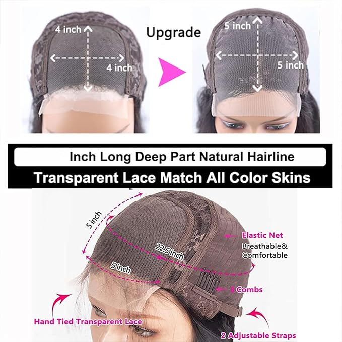 5x5 HD Lace Closure Wigs Human Hair 5x5 Water Wave Closure Wig 180% Density Wet and Wavy Lace Front Wigs Pre Plucked With Baby Hair Glueless Deep Curly Wig 28 Inch