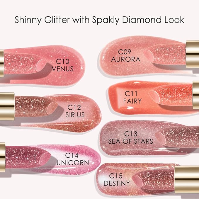 Catkin Tinted Lip Balm Glitter Lip Stain Ultra Hydrating Lip Moistrurizer Chapstick with Vitamin E Nourishing For Cracked & Dry Lips 0.12 oz C10 Venus - Peach Pink