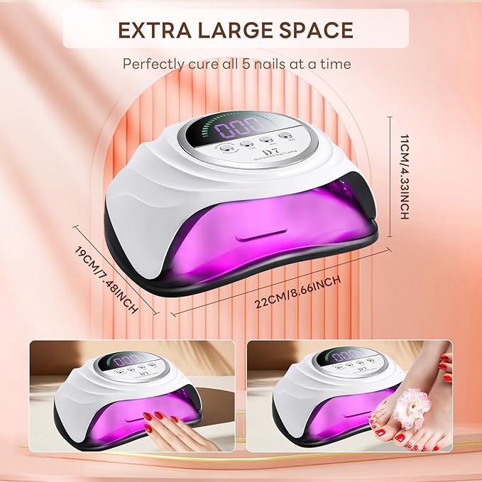 UV Nail Lamp 280W Professional LED Nail Dryer for Gel Nails with 66pcs Lamp Beads Includes 4 Timers and Automatic Sensor Ideal for Home Salon Use Fast Drying Technology for Perfect Nails