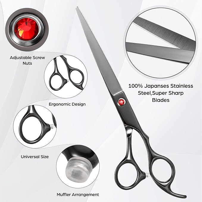 Professional 7.0 inch Hair Scissors, Hair Cutting Scissors Multifunctional Thinning Scissors Straight Shears Tools for Mother Father Friends' Christmas Gift, Black