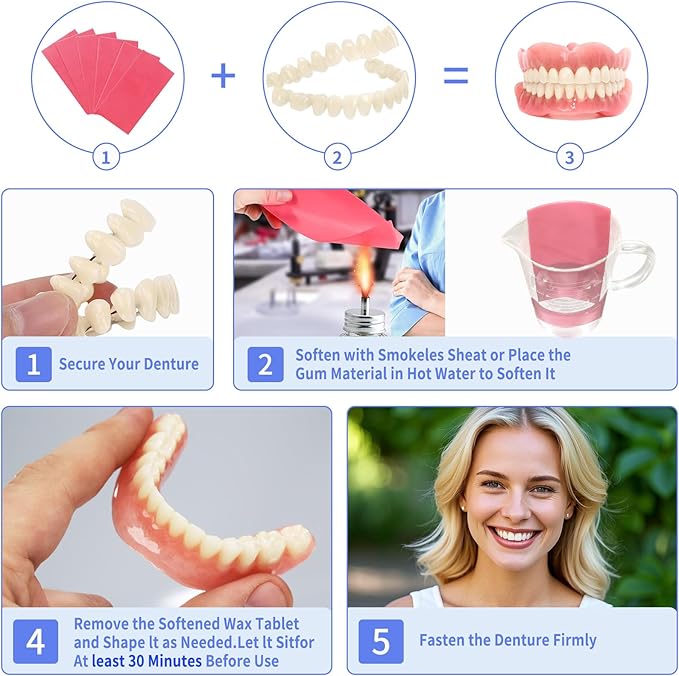 DIY Denture Kit: Complete Set of Upper and Lower Fake Teeth for Your Home Smile Makeover-LL02