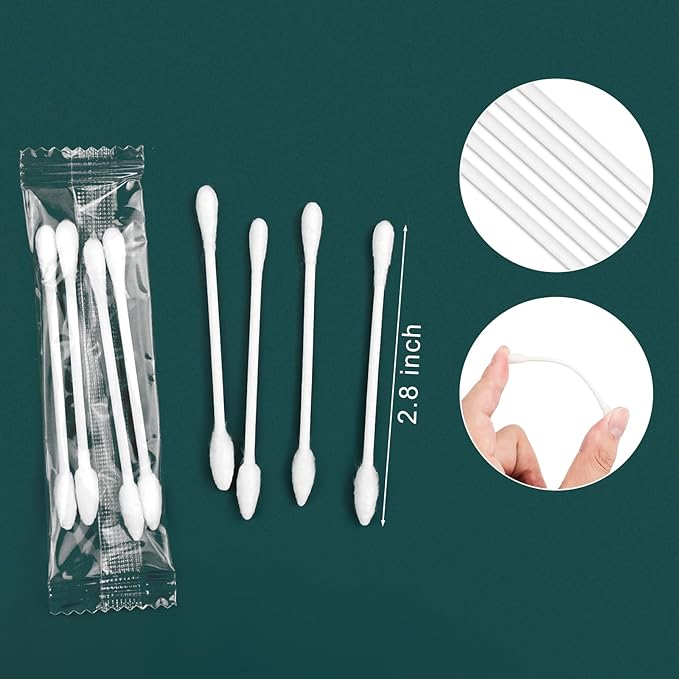 300 Pack Cotton Swabs, Individually Wrapped Cotton Swab, Individually Wrapped Double Tipped Paper Sticks for Ear, Make-up(4pcs per Bag,300 Bags,Round+Pointed Shape)