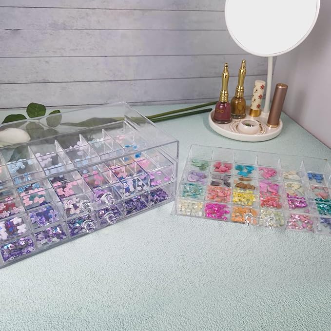 3 Tier 72 Lattice Nail Organizers and Storage Clear Acrylic Nail Jewellery Accessories Storage Case Holder Shelves Display Rack Stand for Painted Glue,Brushed Glue,Carving Glue Nail Table