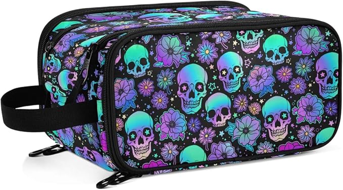 MNSRUU Travel Makeup Bag,Funny Skulls Makeup Bag Travel Toiletry Bag Large Capacity Cosmetic Bag Organizer, Portable Travel Toiletries Bag for Travel Size