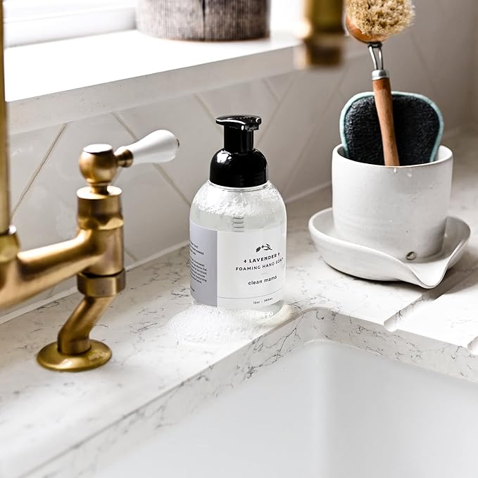 CLEAN MAMA Plant-Derived Foaming Hand Soap - Aromatic and Nourishing Hand Wash, Natural Essential Oils Infused - USDA Certified Biobased - 12 Ounce, Lavender