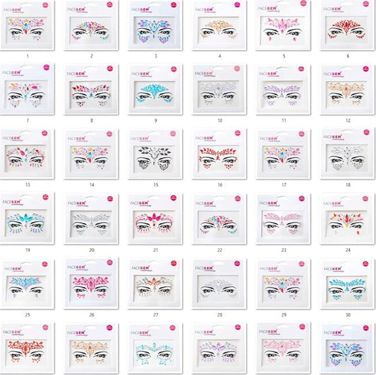 32 PCS Face Gems (RANDOM DESIGNS) Self- Adhesive Glitter Jewel Tattoo Sticker Festival Gems Rave Party Body Make Up C2ZAKMIX-A