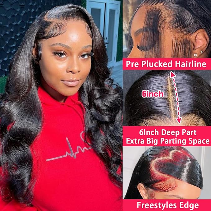 36 Inch 13x6 Body Wave Lace Front Wigs Human Hair 180 Density 13x6 HD Transparent Lace Frontal Wigs Human Hair Pre Plucked with Baby Hair Glueless Wigs Human Hair for Black Women
