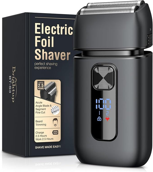 Brightup Foil Shaver Electric Razor & Shavers for Men with Trimmer[150 Min Runtime], IPX6 Waterproof Double Floating Blades for Shaving Face, Cordless/Type C Rechargeable/Travel Lock/LED Display