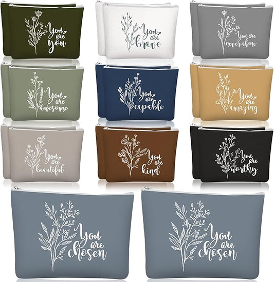 Coume 20 Pcs Inspirational Rainbow Canvas Makeup Bags Bulk Appreciation Quotes Cosmetic Bags Zipper Personalized Encouragement Travel Pouch Toiletry Bag for Women Teacher Nurse Friend(Aesthetic)