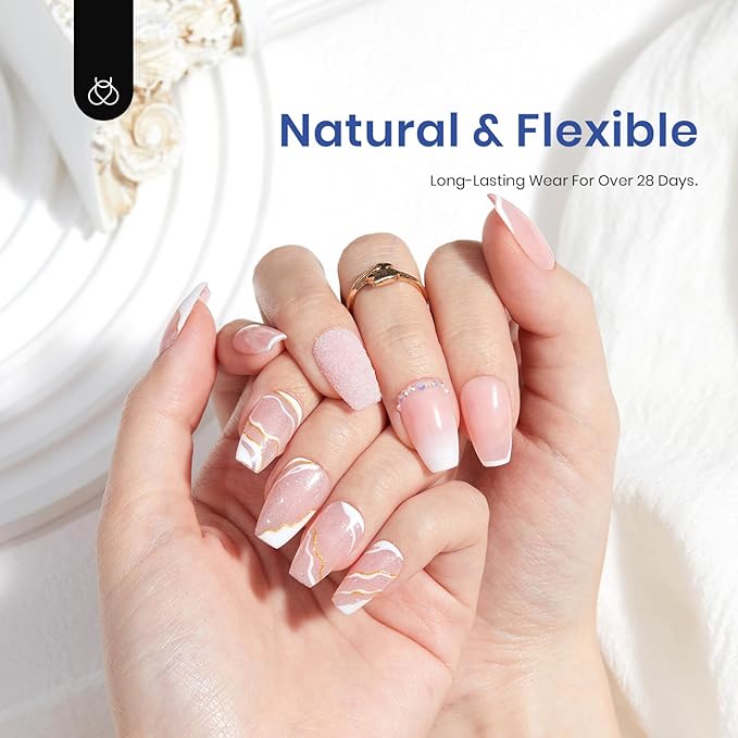 Beetles Gel Nail Kit Easy Nail Extension Set 504Pcs Pre Filed Half Matte Short Coffin Gel Nail Tips with 5 in 1 Multipurpose Glue Gel Base Uv Led Nail Lamp No Wipe Base Coat Soak Off Long-Lasting