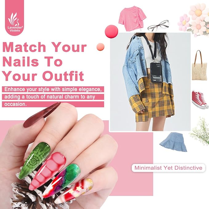 Lavender Violets 26 PCS Blooming Gel Nail Polish Set, 21 Colors Marble Flower Watercolor Solid Glitter Red Brown Green Black with Base Coat Glossy and Matte Top Coat Liner Brush Pen C406