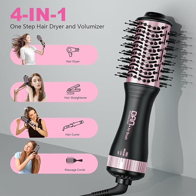 DAN Dual Voltage Hair Dryer Brush, 4 in 1 Blow Dryer Brush and Styler Volumizer