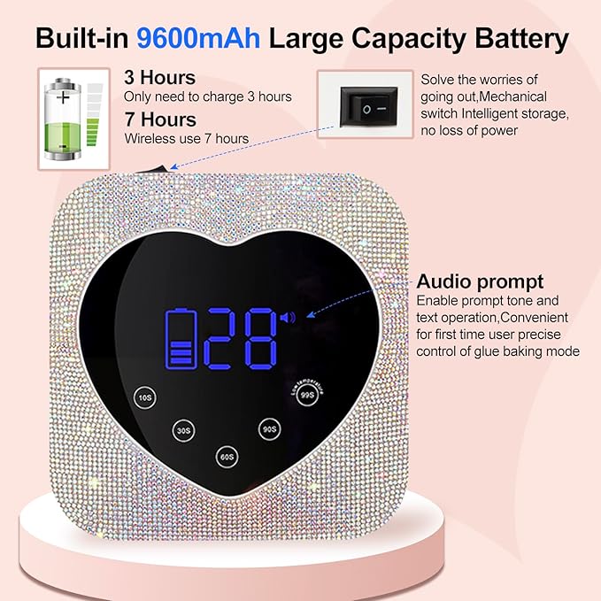 UV LED Nail Lamp,72W Rechargeable UV Light with 4 Timer Settings,Professional Curing Lamp for Gel Nails with 30 Beads (Diamond)