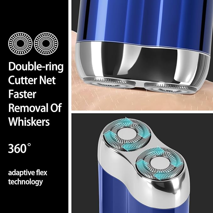 Mini Electric Shaver for Men, Upgrade Pocket Dual Head Shaver, Portable Razor for Men, Rechargeable Waterproof Compact Travel Electric Razor, USB Close Battery shavers (Blue)