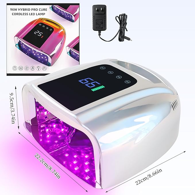 96W Rechargeable UV LED Nail Lamp, Portable Cordless UV Light for Nails with LCD Display Auto Sensor, 4 Timer Setting and Smart Sensor Nail Dryer,Nail Cure Light with Removable Bottom(Sliver)