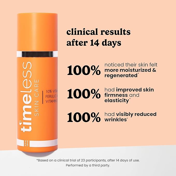 Timeless Skin Care Vitamin C Serum with Vitamin E & Ferulic Acid - Brightening Serum - for Oily & Dry Skin - Fragrance-Free - 4 oz