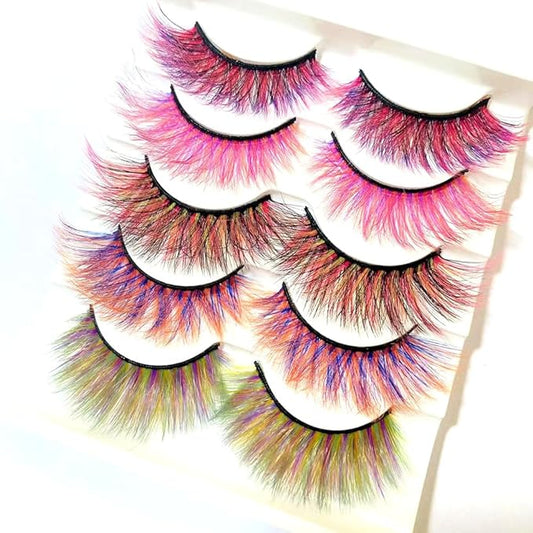 Sunniess Ombre Colored Lashes Silk Protein Fluffy Wispy Volume Fake Lashes for Halloweens Cosplay Party Stage Russian D Curl Lashes with Color Make up Faux Mink False Eyelashes