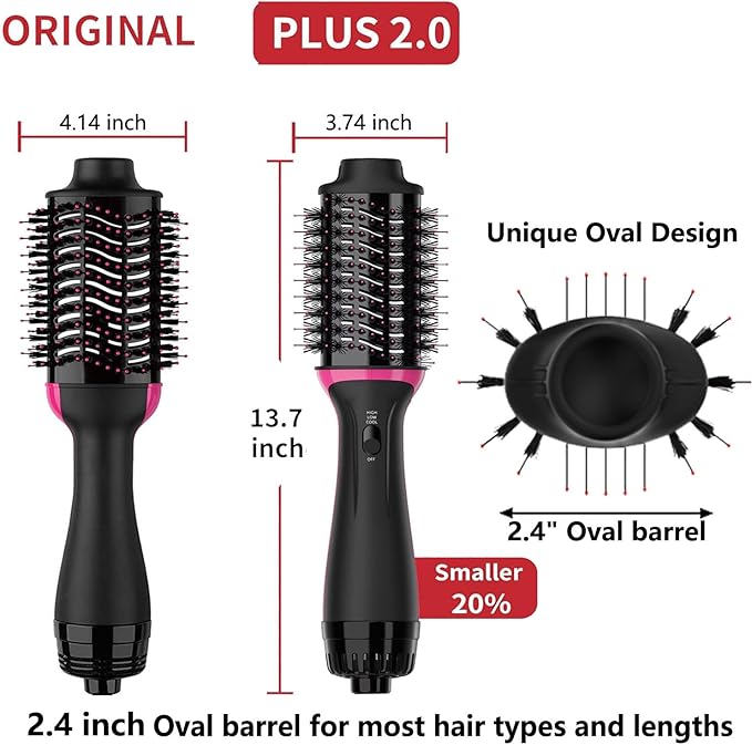 Dual Voltage Hair Dryer Brush for European Travel, 120V - 240V One Step Hair Dryer and Styler Volumizer, Professional Blow Dryer Brush with Negative Ion Anti-frizz for Drying, Straightening, Salon