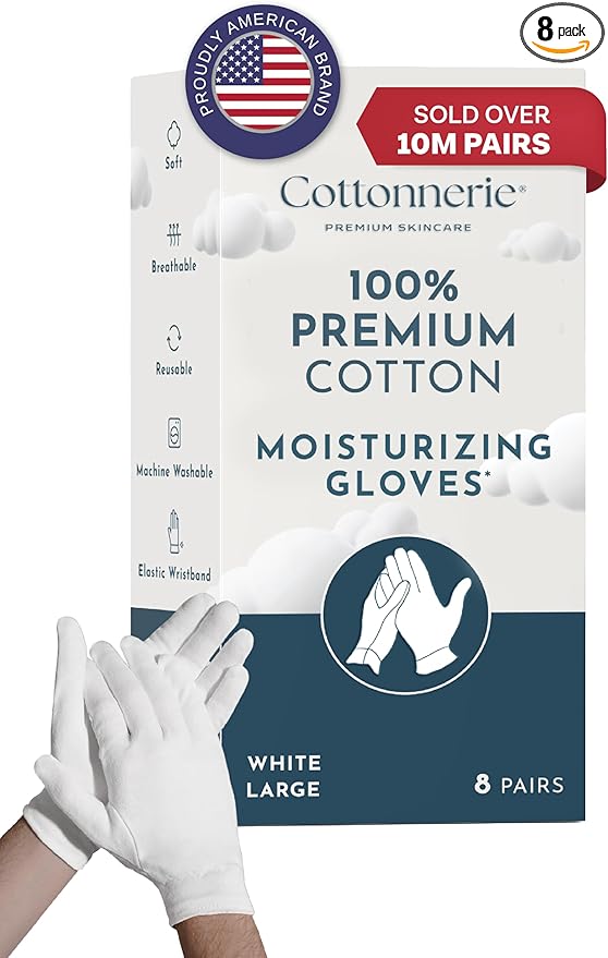 Cotton Gloves for Dry Hands Sleeping, Moisturizing Gloves Overnight, Hand Moisturizer Gloves, Moisture Gloves for Dry Hands Overnight, Sleeping Gloves, Eczema Gloves, Large 8 Pair
