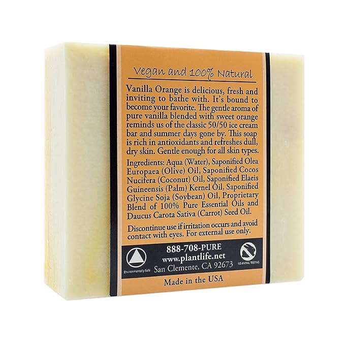 Plantlife Vanilla Orange 3-Pack Bar Soap - Moisturizing and Soothing Soap for Your Skin - Hand Crafted Using Plant-Based Ingredients - Made in California 4 oz Bar